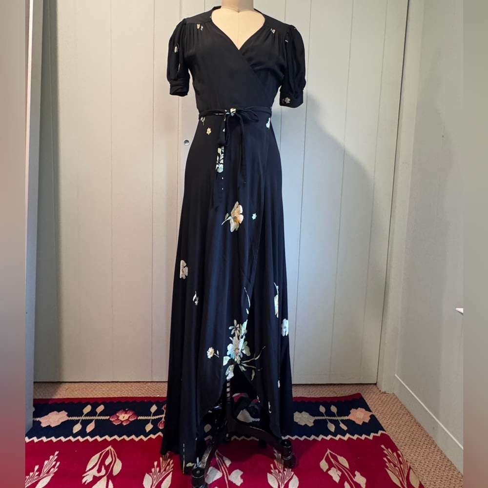 Reformation Black Floral Wrap Dress Size XS/S